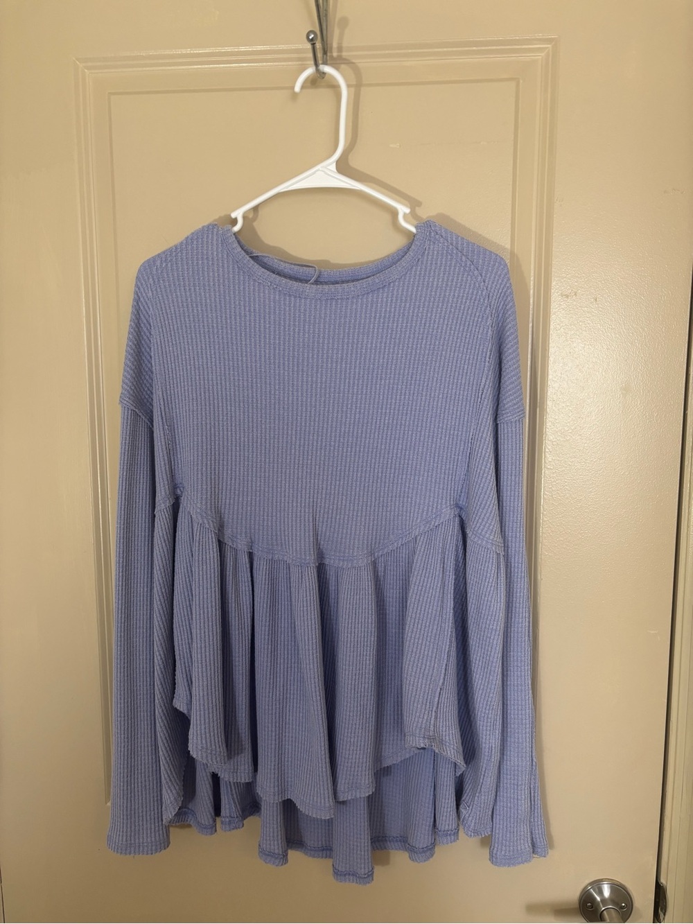Free People Lavender Waffle Knit Peplum Long Sleeve Top